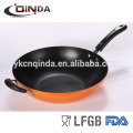 Duas alças antiaderente fritar wok com tampa de vidro tempempered